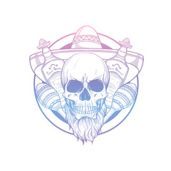 Hand drawn sketch skull with maracas