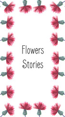 Hand-drawn watercolor square frame with meadow small flowers and herbs on white background. Design for cards, invitations, flyers. Social networks