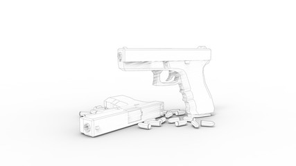 3d rendering of a hand gun pistol isolated in white background