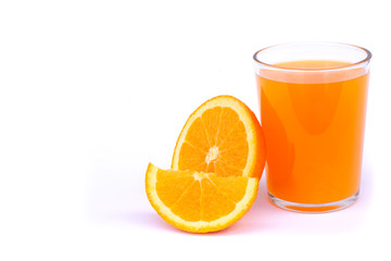 Glass of fresh orange juice isolated on white background .