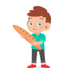 happy cute kid boy holding fresh bread