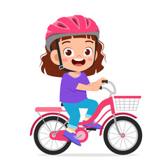 happy cute kid girl riding bike smile