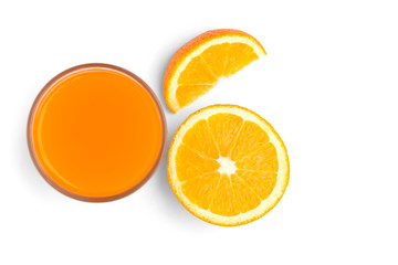 Glass of orange juice isolated on white background.