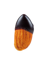 Almond poured in homemaded dark chocolate isolated on white background