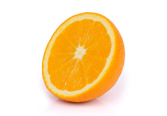 Half slice of orange fruit isolated on white background with clipping path.