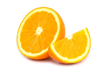 Half and sliced of ripe fresh organic  orange fruit isolated on white background.