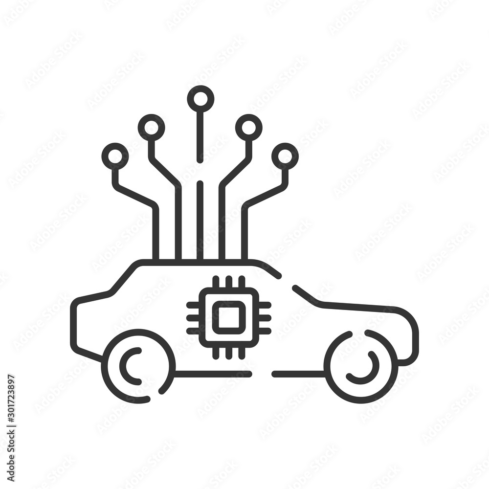 Poster fully autonomous car color line icon. self driving concept. artificial intelligence technology.
