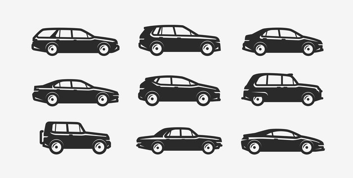 Car icon set. Transport, transportation symbol. Silhouette vector illustration
