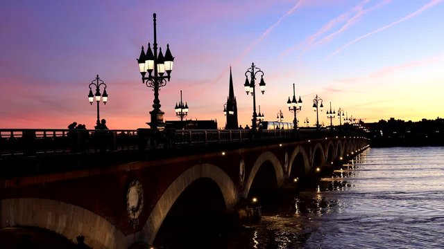 Bluured of  Pont de pierre in Bordeaux - Aquitaine, France