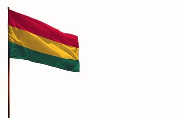 Fluttering Bolivia isolated flag on white background, mockup with the space for your content.