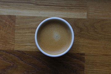 cup of coffee on wooden table