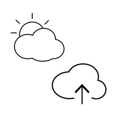 Set of simple icons with sun with cloud and download sign.