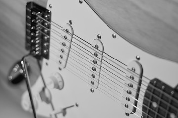 electric guitar closeup . black and white