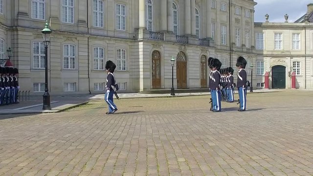 Changing the Guard, Denmark, Amalienborg Palace, Copenhagen, Slow motion