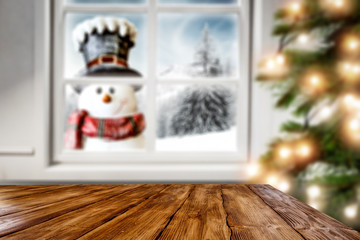 Blurred winter window and free space for your decoration. 