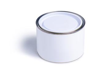 Jar of white paint on white background isolation