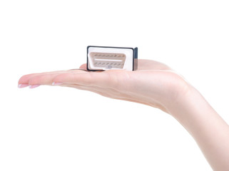 OBD2 bluetooth for car in hand on white background isolation