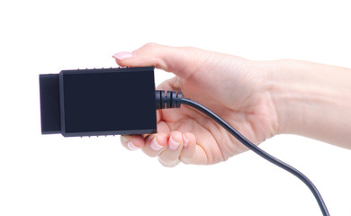 OBD2 USB for car in hand on white background isolation