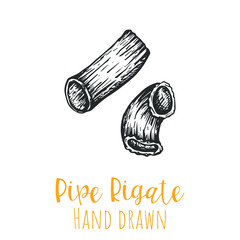 Pipe rigate type pasta hand drawn vector illustration, isolated sketched pasta shape.