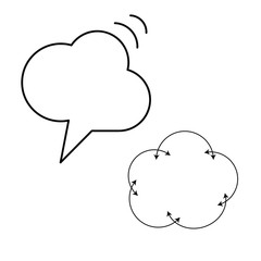 Set of simple icons with cloud dialog and cloud of arrows