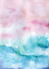 Watercolor abstract ocean illustration, blue sea landscape