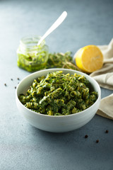 Pasta with homemade spinach pesto
