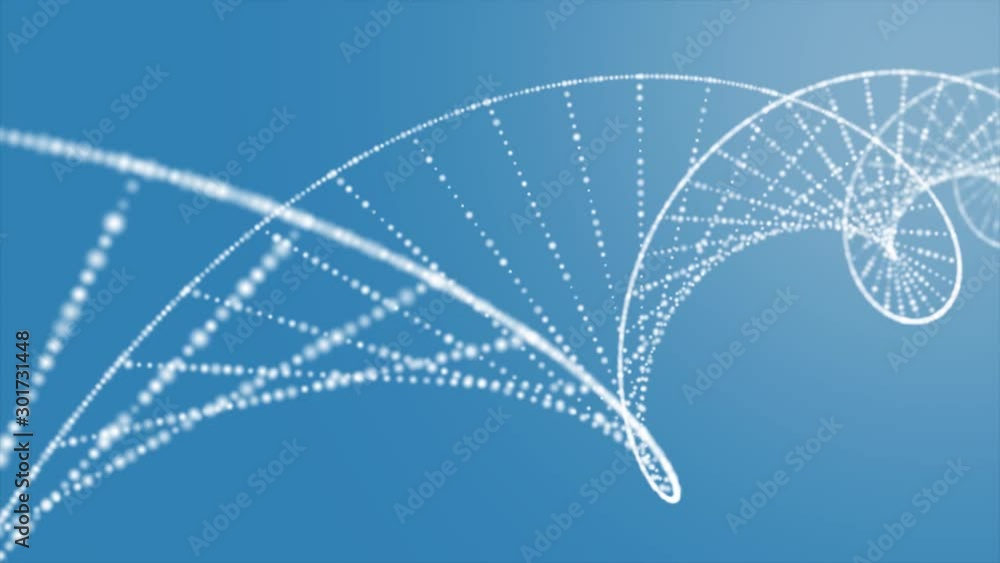 Aufkleber dna animation, 3d rendered loopable animation of rotating dna glowing molecule on blue background
