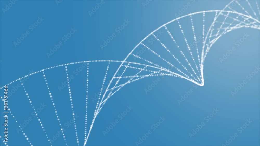 Poster dna animation, 3d rendered loopable animation of rotating dna glowing molecule on blue background