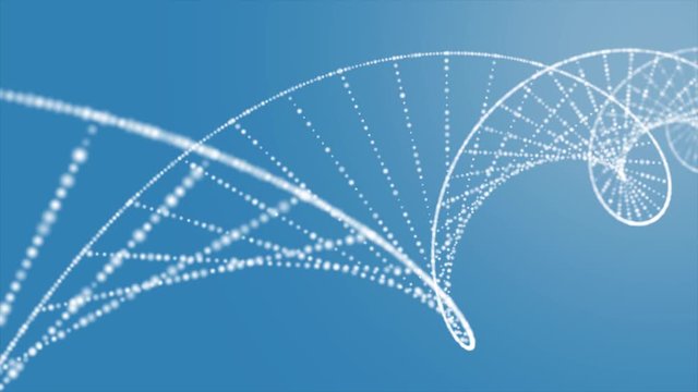 DNA Animation, 3D rendered loopable animation of rotating DNA glowing molecule on blue background