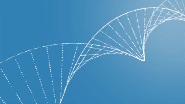 DNA Animation, 3D rendered loopable animation of rotating DNA glowing molecule on blue background