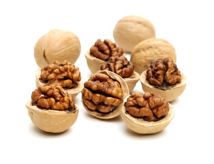 Walnuts on a white background