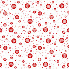 Merry Christmas pattern seamless. Red and white X-mas winter holiday background. Endless texture for gift wrap, wallpaper, web banner, wrapping paper and fabric pattern. Snowflake backgrond repeat.
