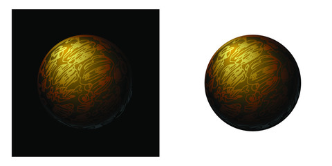 decorative satellite or planet of the solar system, Venus or Mercury, vector illustration isolated on white and black background in hand drawn or clip art style