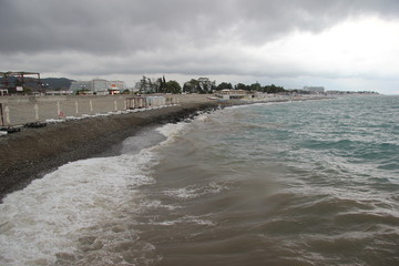 The Black Sea coast during a storm in Sochi