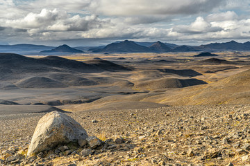 vulcanic landscape with vulcanos and craters in the northern Ihighland of Iceland, Europe,...