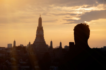 silhouette People, Viewpoint Wat Arun,Buddhist temple in Bangkok Thailand.