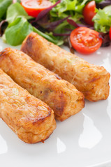 Vegetarian sausages made from cheese leeks and breadcrumbs