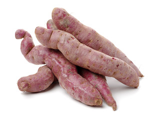 Purple Colored Sweet Potatoes on White background