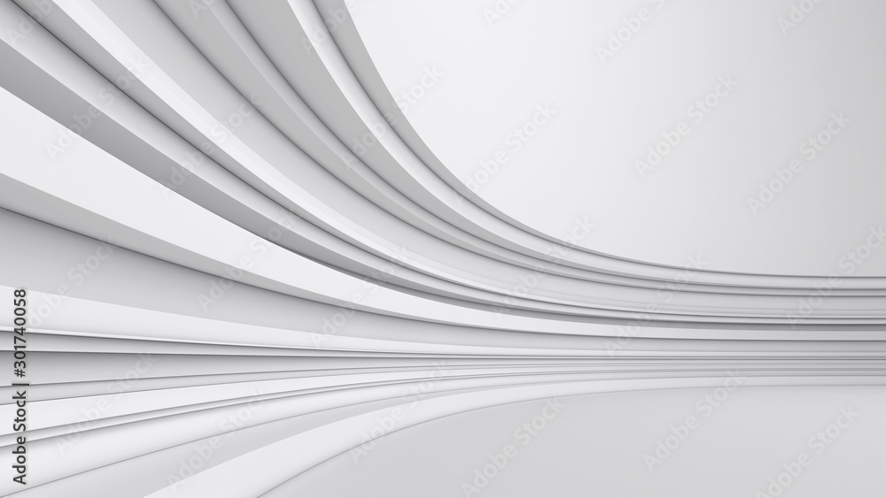 Poster curved wall with abstract geometry. white abstract architecture geometric background. 3d rendering