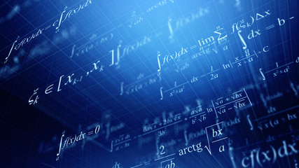 Math concept - Mathematical integral formulas. 3d rendering - obrazy, fototapety, plakaty