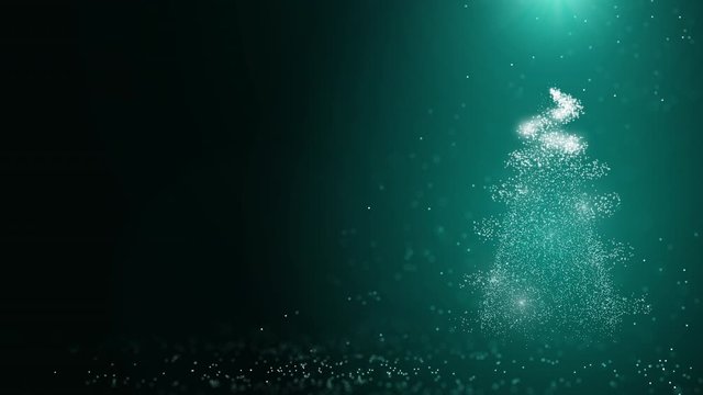 Copy space motion Christmas tree for cold winter new year santa festival decorate celebrate with black background overlay and luxury gold, green theme with white shine star and snow, snowflake flare