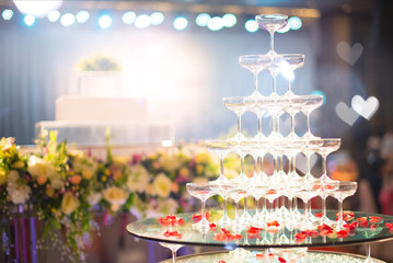 Stacked of wine glass in the wedding ceremony.