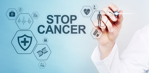 Fototapeta na wymiar Stop cancer medical healthcare concept on virtual screen.