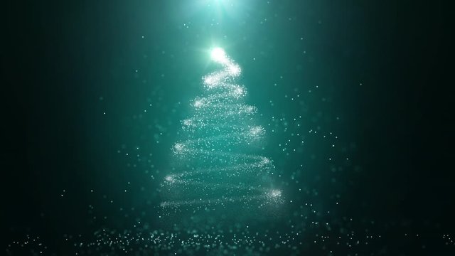 Copy space motion Christmas tree for cold winter new year santa festival decorate celebrate with black background overlay and luxury gold, green theme with white shine star and snow, snowflake flare