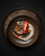 Beautiful and tasty food on a plate, exquisite dish, creative restaurant meal concept.