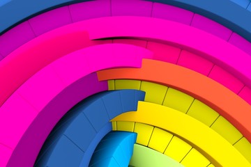 Multicolor abstract background with boxes and circles 3D illustration
