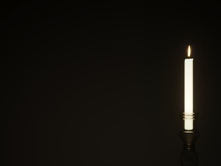 The candle burns on the stand.