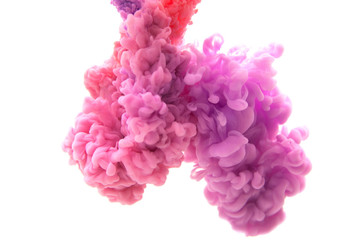 Mix of abstract red and violet ink in water on a white background. It looks like smoke or cloud. Or...