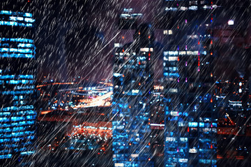 autumn rain background city / October background with raindrops in the city, abstraction blurred...