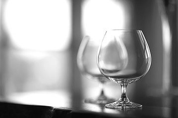 empty wine glasses restaurant interior serving / beautifully served glass wine glasses
